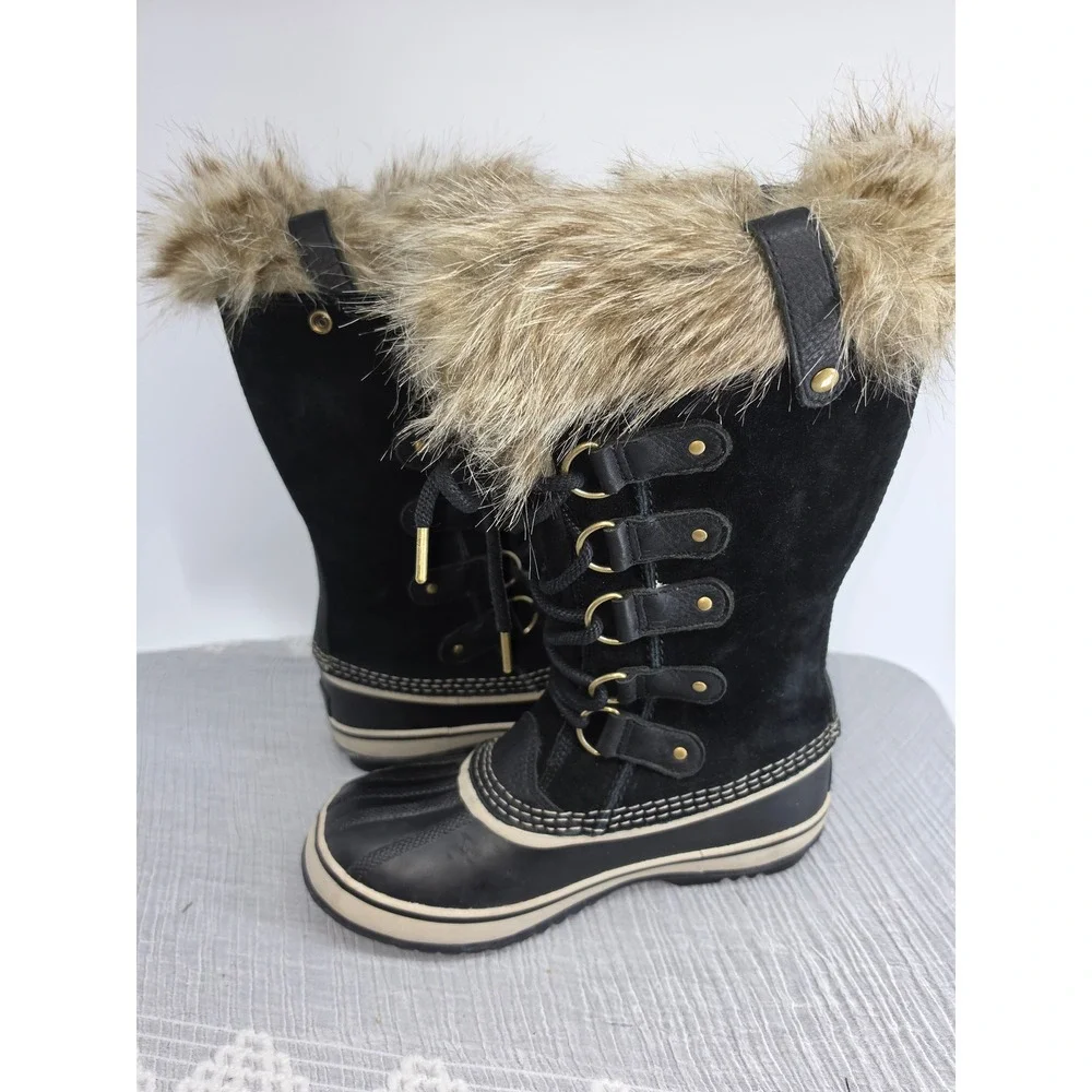 Sorel Joan of Arctic Black Waterproof Winter Snow Boots Faux Fur NL2429-010 7.5